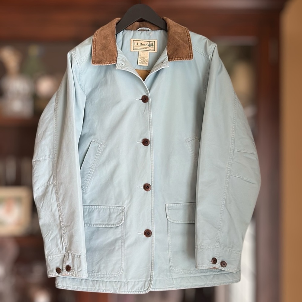 L.L. Bean Light Blue Coat with Brown Corduroy Collar
